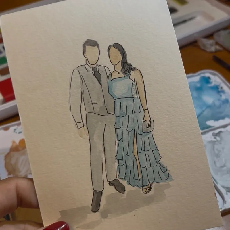 Retrato de casal pintado em aquarela