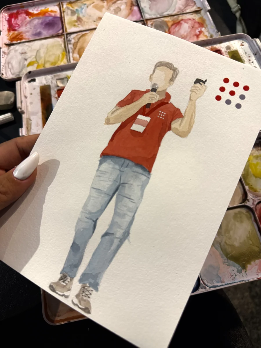 Retrato de convidado pintado em aquarela ao vivo